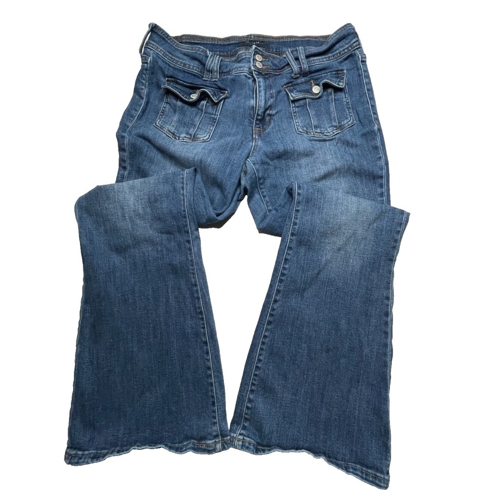 Aeropostale Low Rise Flare Jeans Womens 7/8 Blue Y2K Cargo Pocket Aesthetic‎